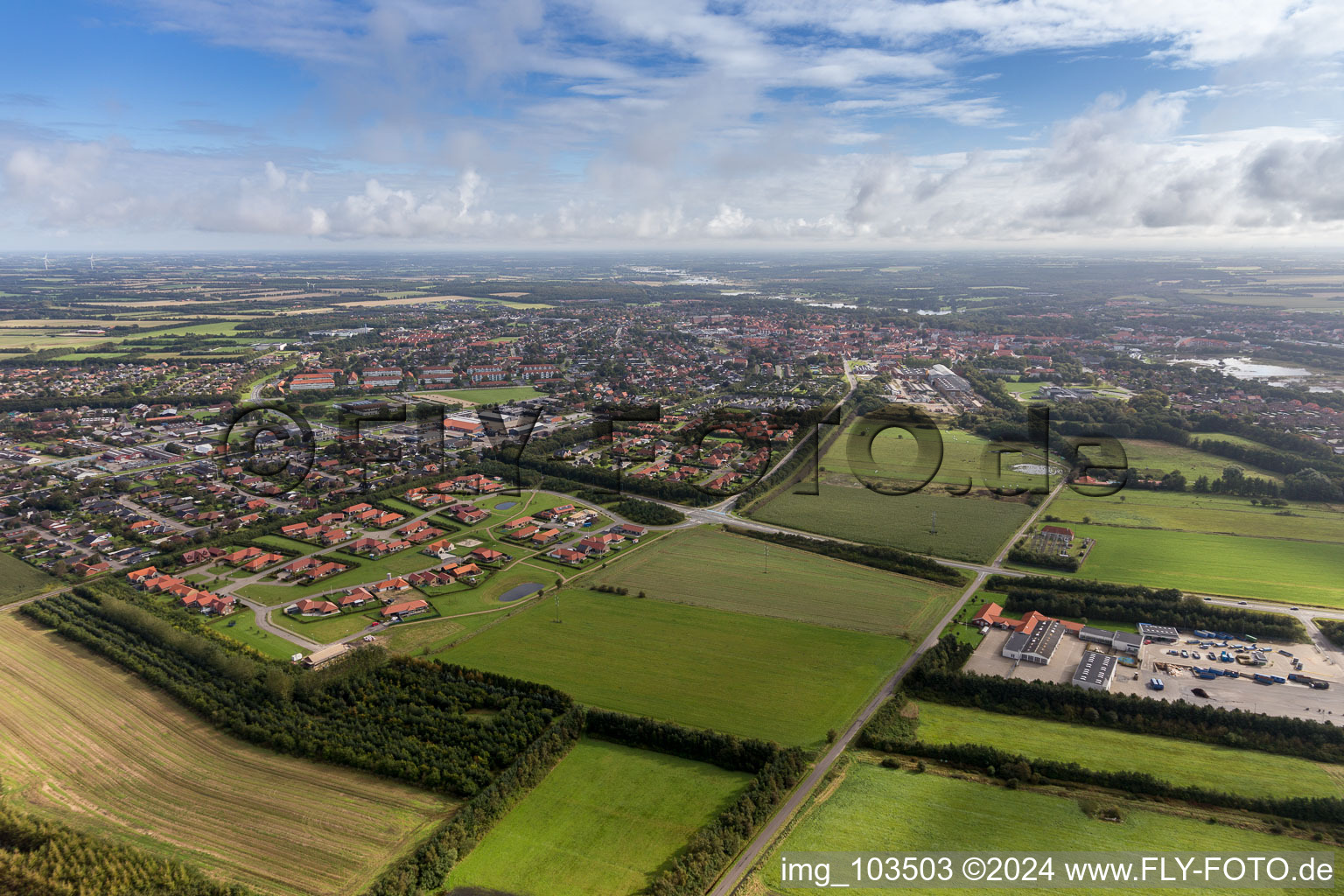 Vue aérienne de Vue des rues et des maisons des quartiers résidentiels à Varde dans le département Syddanmark, Danemark