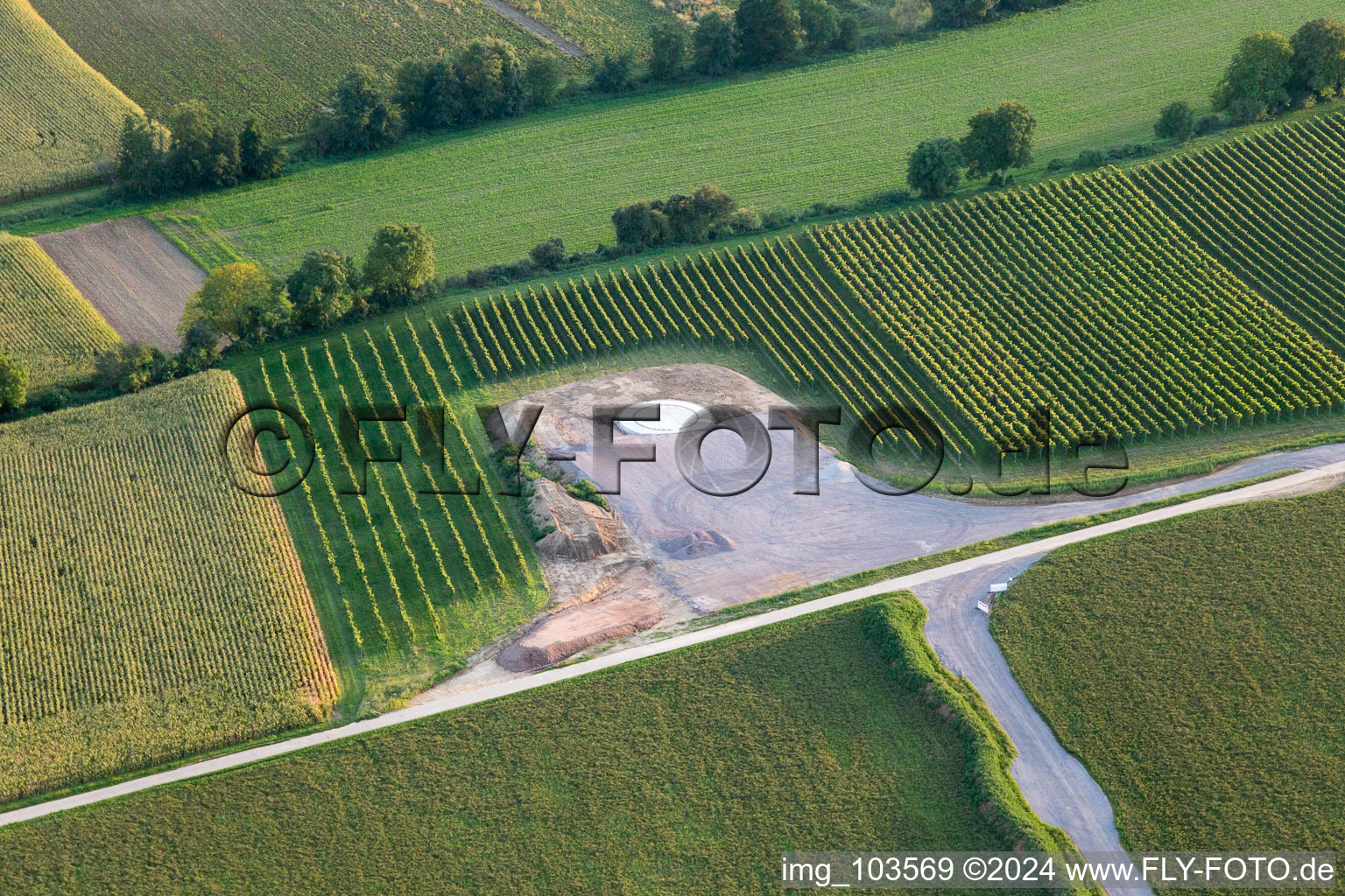 Vue oblique de Chantier de construction du parc éolien EnBW Freckenfeld - pour une éolienne de 6 éoliennes à Freckenfeld dans le département Rhénanie-Palatinat, Allemagne