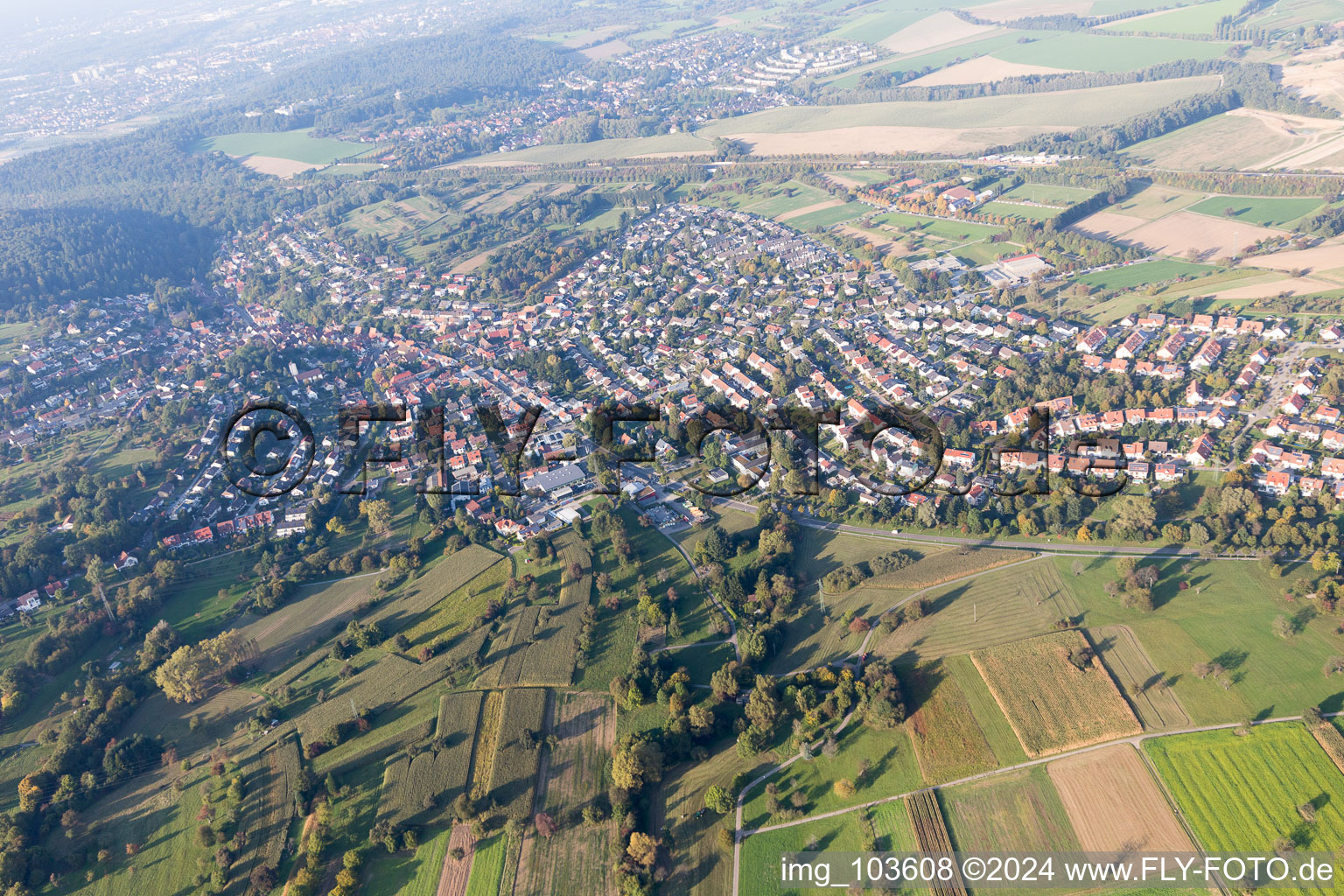 Quartier Grünwettersbach in Karlsruhe dans le département Bade-Wurtemberg, Allemagne vu d'un drone