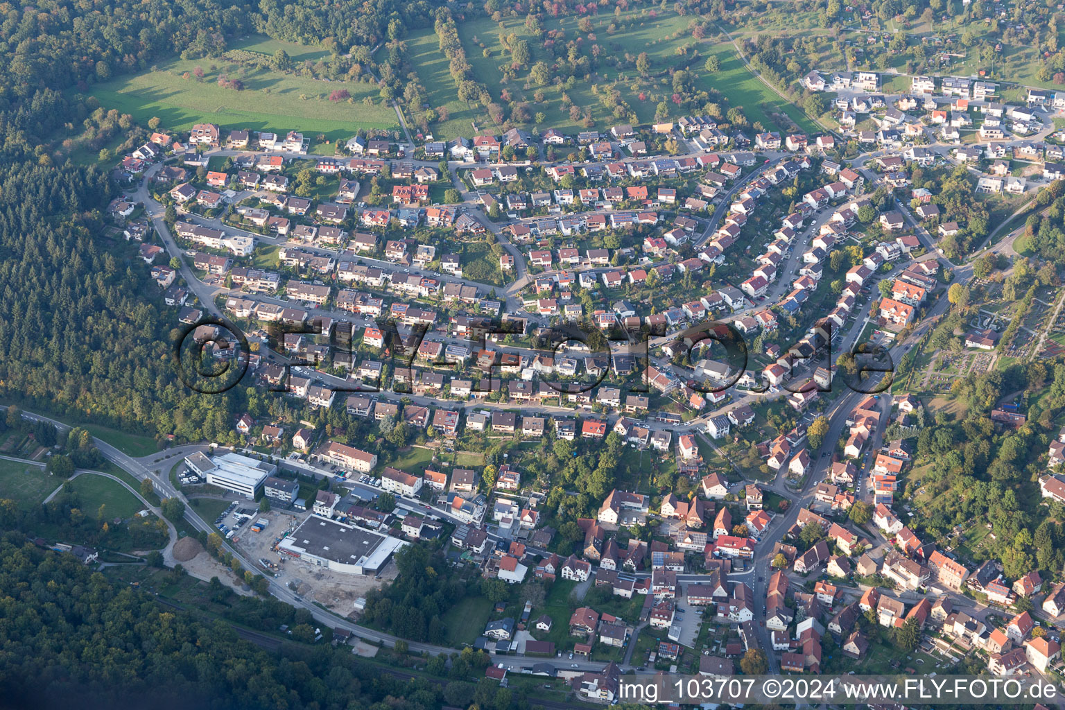 Vue oblique de Ispringen dans le département Bade-Wurtemberg, Allemagne