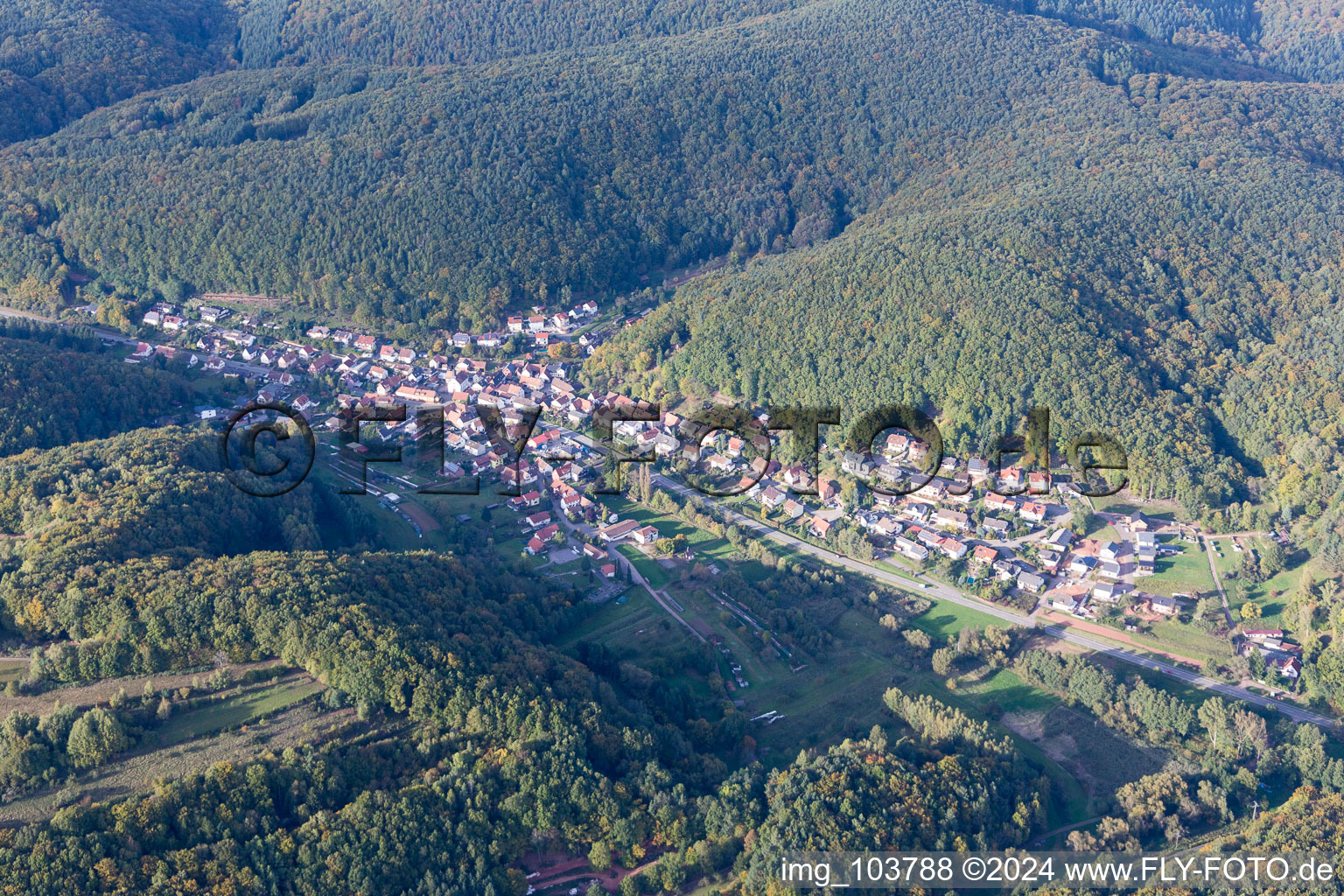 Vue aérienne de Vue sur le village à Waldrohrbach dans le département Rhénanie-Palatinat, Allemagne