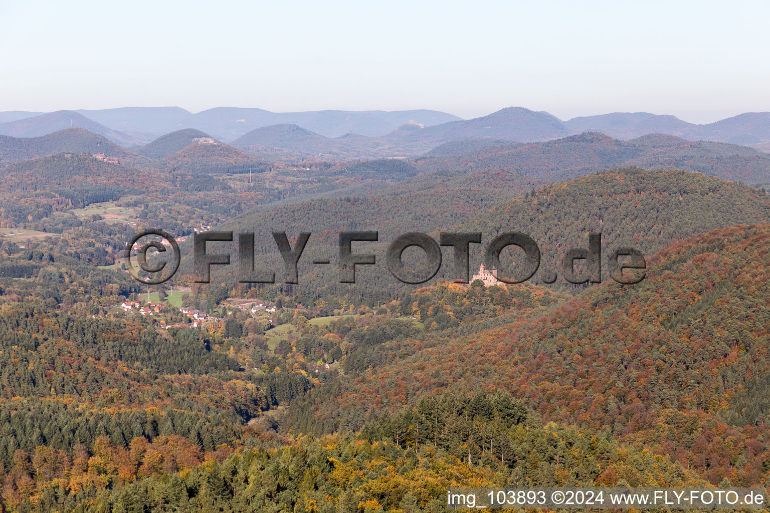 Vue aérienne de Château de Bewartstein à Erlenbach bei Dahn dans le département Rhénanie-Palatinat, Allemagne