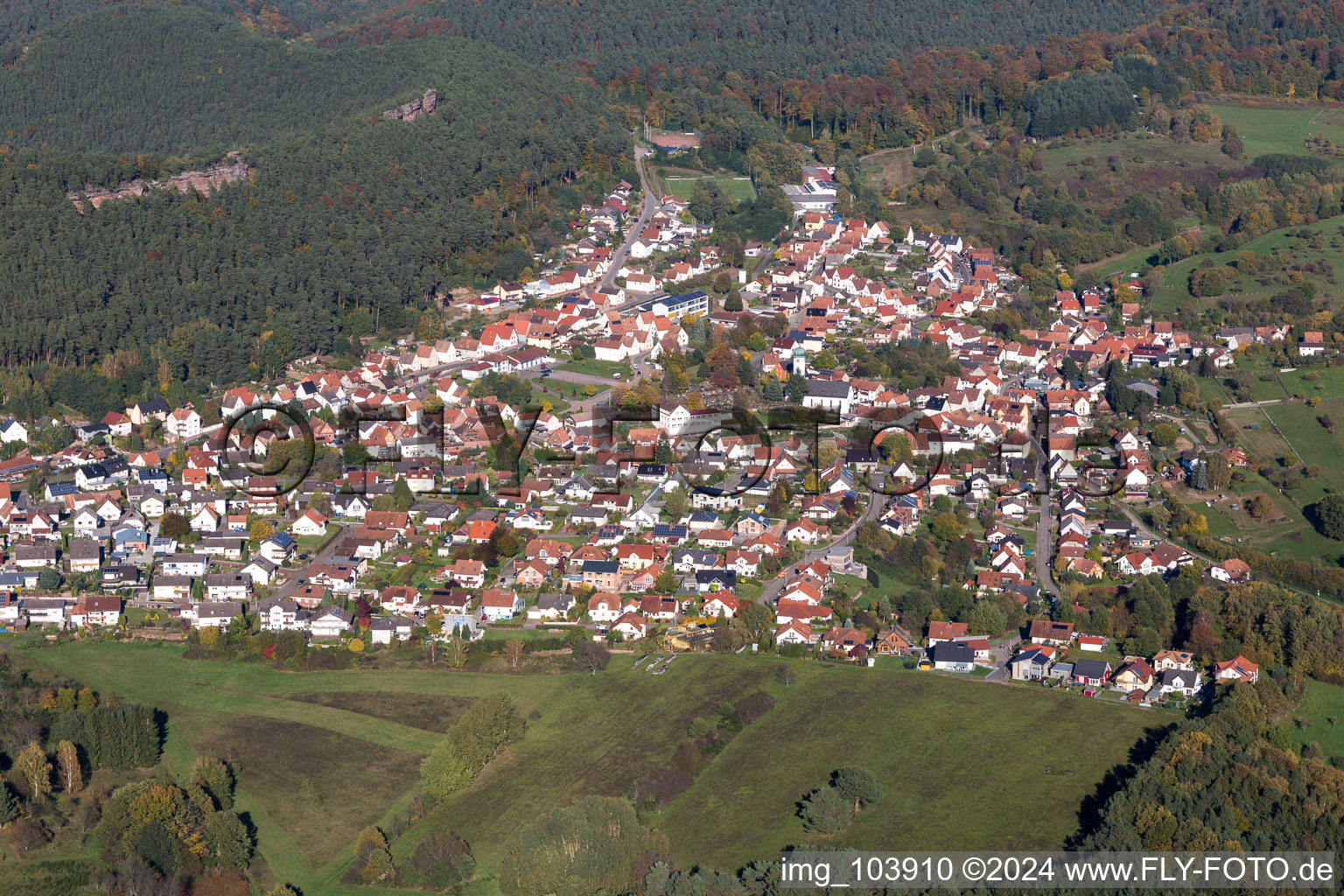 Vue aérienne de Busenberg dans le département Rhénanie-Palatinat, Allemagne