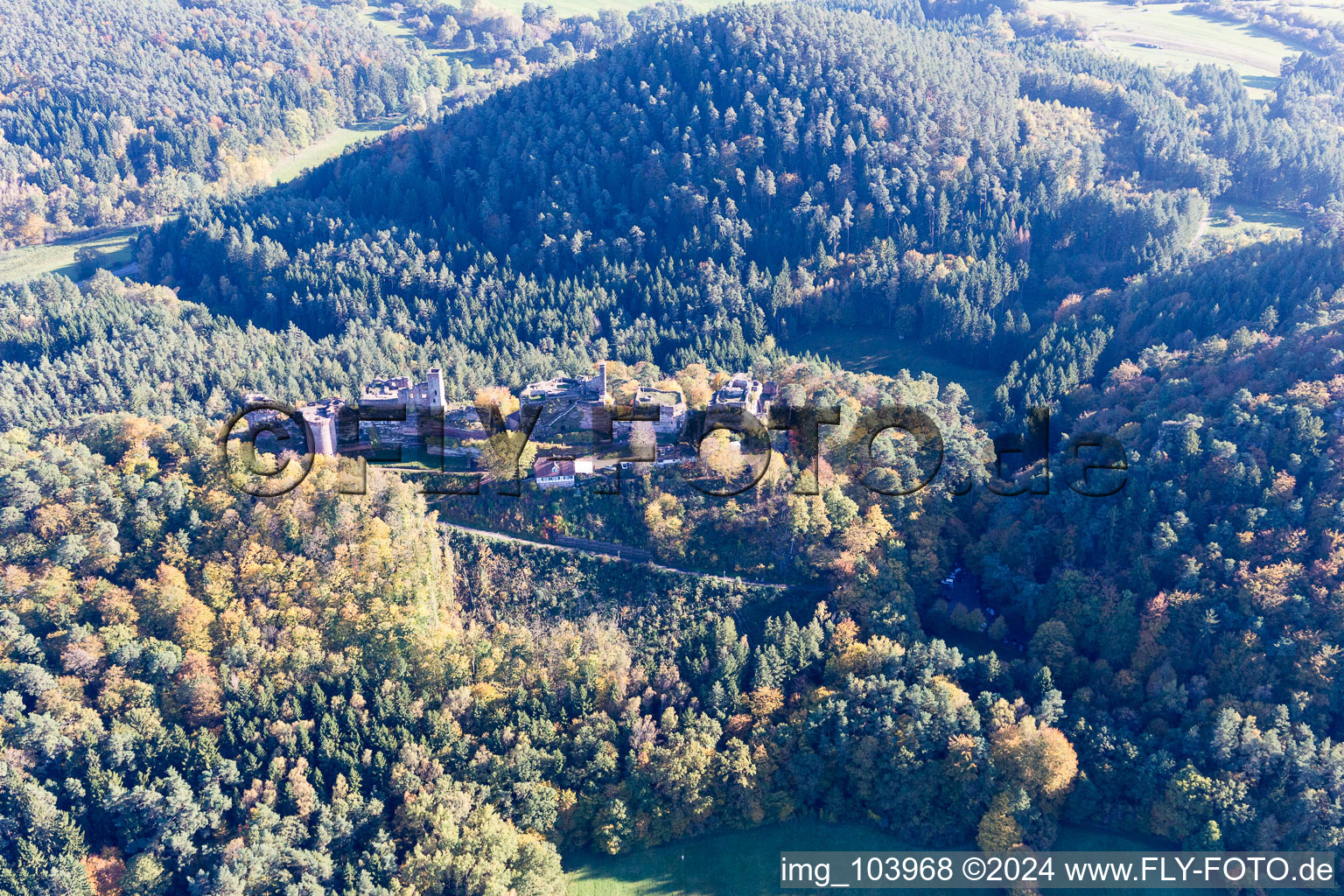 Châteaux d'Altdahn et de Neudahn à Dahn dans le département Rhénanie-Palatinat, Allemagne hors des airs