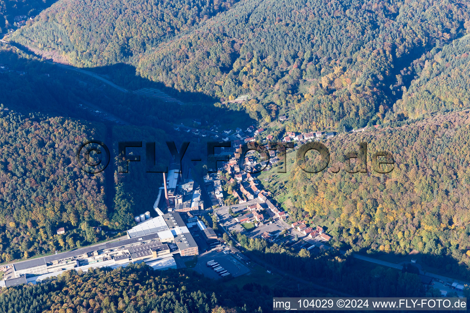 Les locaux de l'usine de carton Buchmann GmbH à le quartier Sarnstall in Annweiler am Trifels dans le département Rhénanie-Palatinat, Allemagne d'en haut