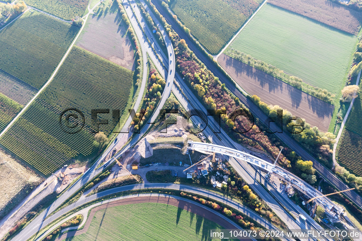 A65 sortie Landau-Nord à le quartier Dammheim in Landau in der Pfalz dans le département Rhénanie-Palatinat, Allemagne d'en haut