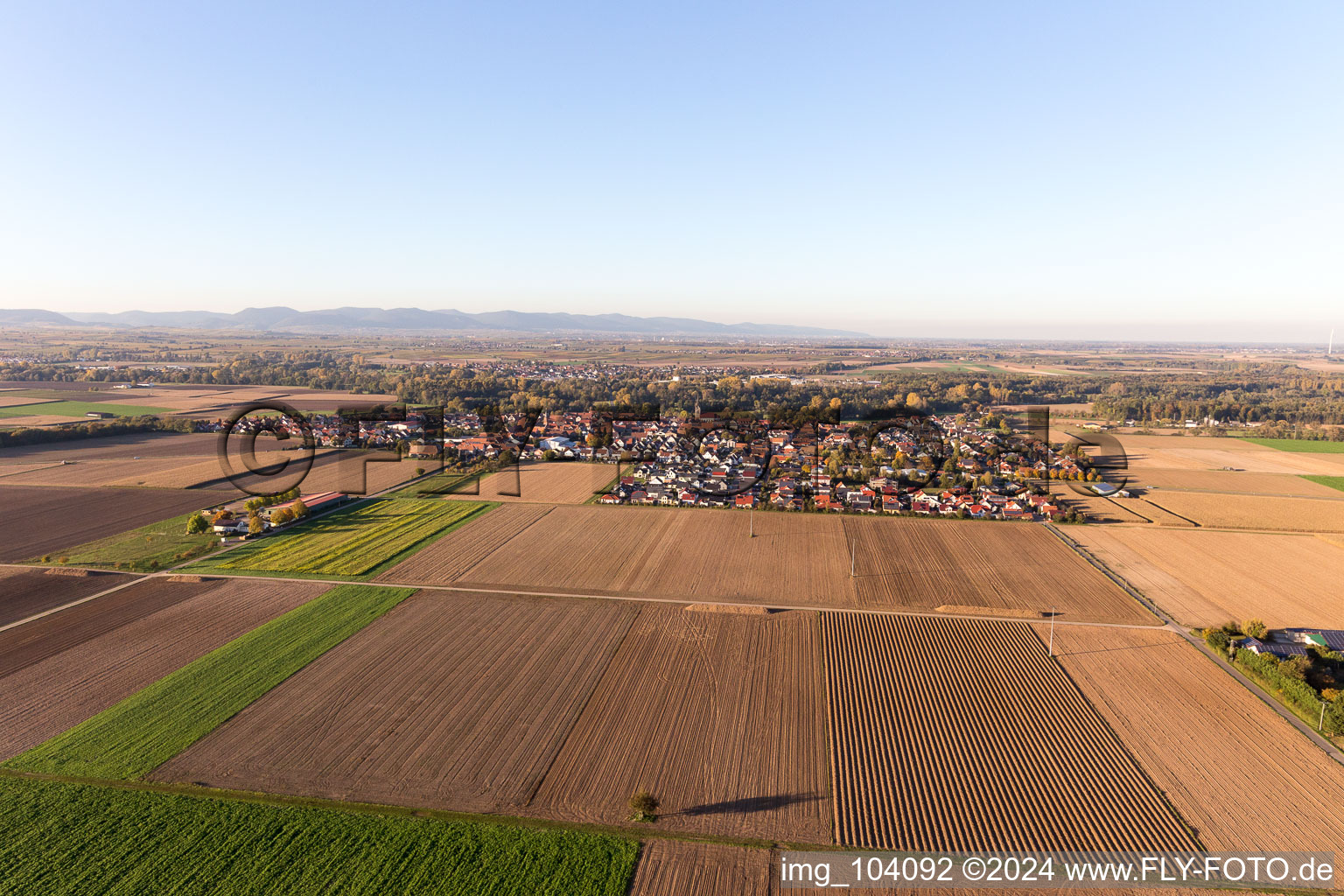 Steinweiler dans le département Rhénanie-Palatinat, Allemagne vu d'un drone