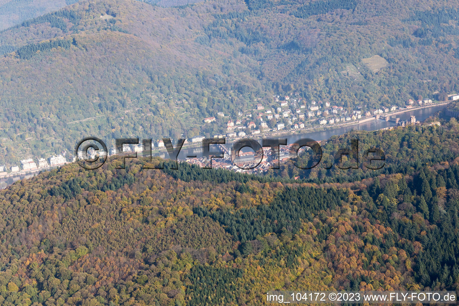 Vue aérienne de Vallée du Neckar à le quartier Kernaltstadt in Heidelberg dans le département Bade-Wurtemberg, Allemagne