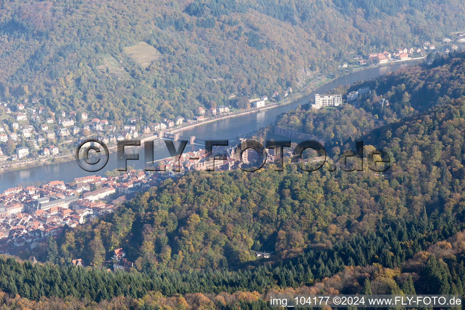 Vue aérienne de Vallée du Neckar à le quartier Kernaltstadt in Heidelberg dans le département Bade-Wurtemberg, Allemagne