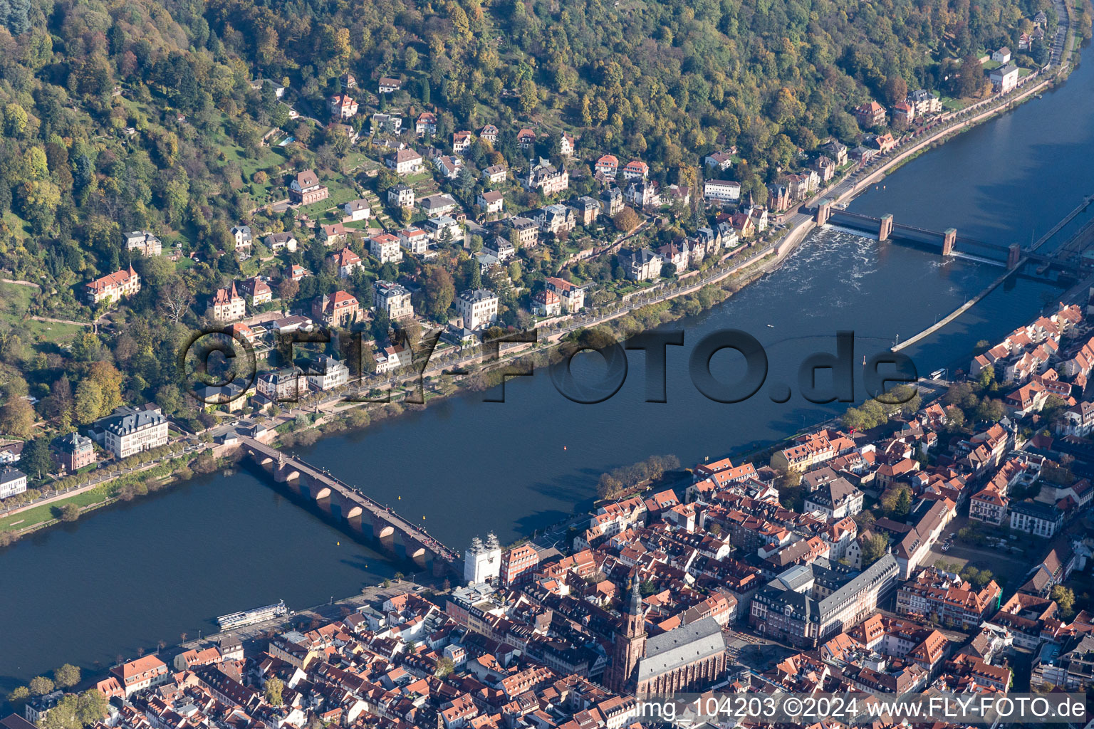 Vue aérienne de Vieux pont, Ziegelhäuser Landstr à le quartier Neuenheim in Heidelberg dans le département Bade-Wurtemberg, Allemagne