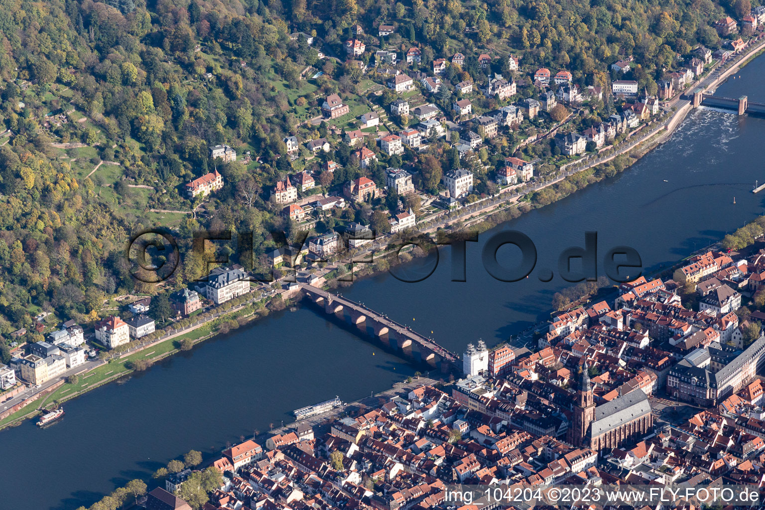 Vue aérienne de Vieux pont, Ziegelhäuser Landstr à le quartier Neuenheim in Heidelberg dans le département Bade-Wurtemberg, Allemagne
