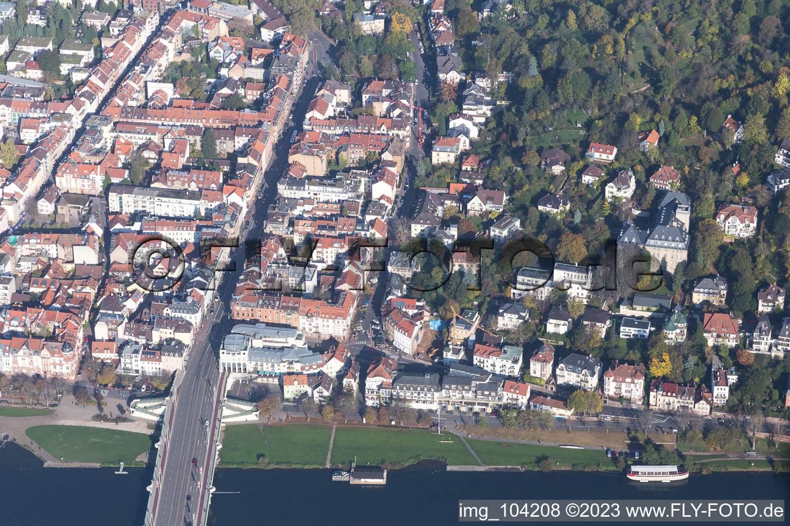 Vue aérienne de B3 Brückenstr. à le quartier Neuenheim in Heidelberg dans le département Bade-Wurtemberg, Allemagne