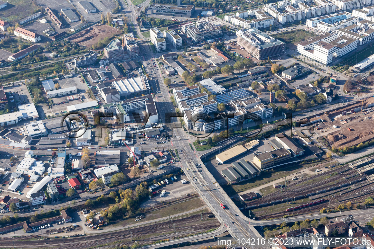 Vue aérienne de Rue de Spire à le quartier Bahnstadt in Heidelberg dans le département Bade-Wurtemberg, Allemagne