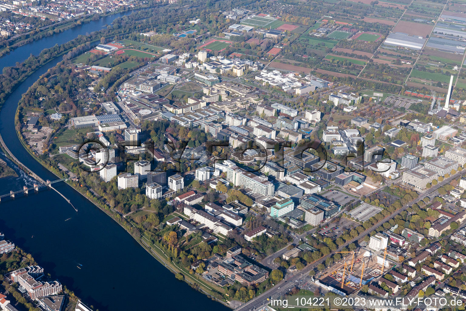 Vue aérienne de Neueneimer Feld, Université à le quartier Neuenheim in Heidelberg dans le département Bade-Wurtemberg, Allemagne