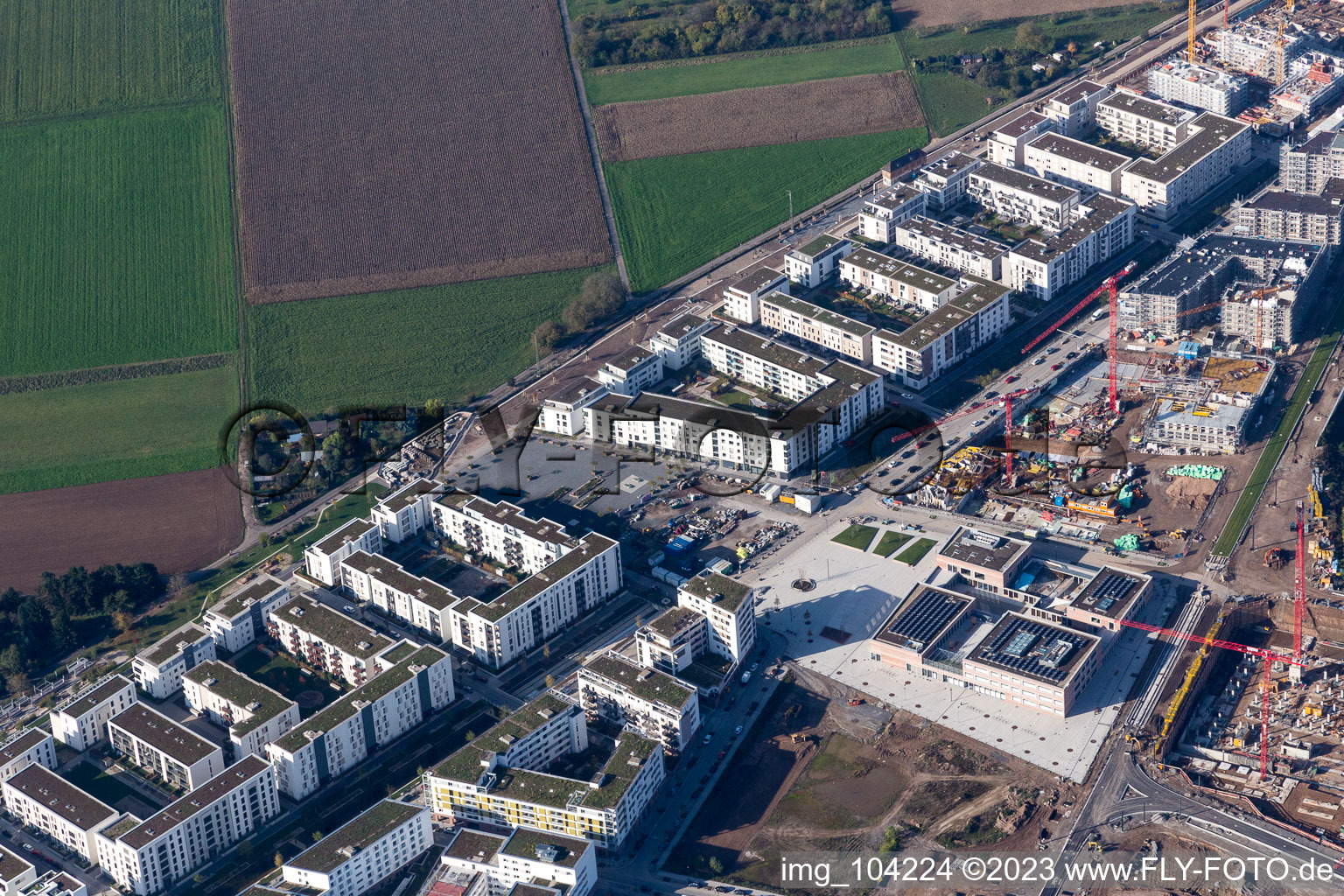 Quartier Bahnstadt in Heidelberg dans le département Bade-Wurtemberg, Allemagne vue d'en haut