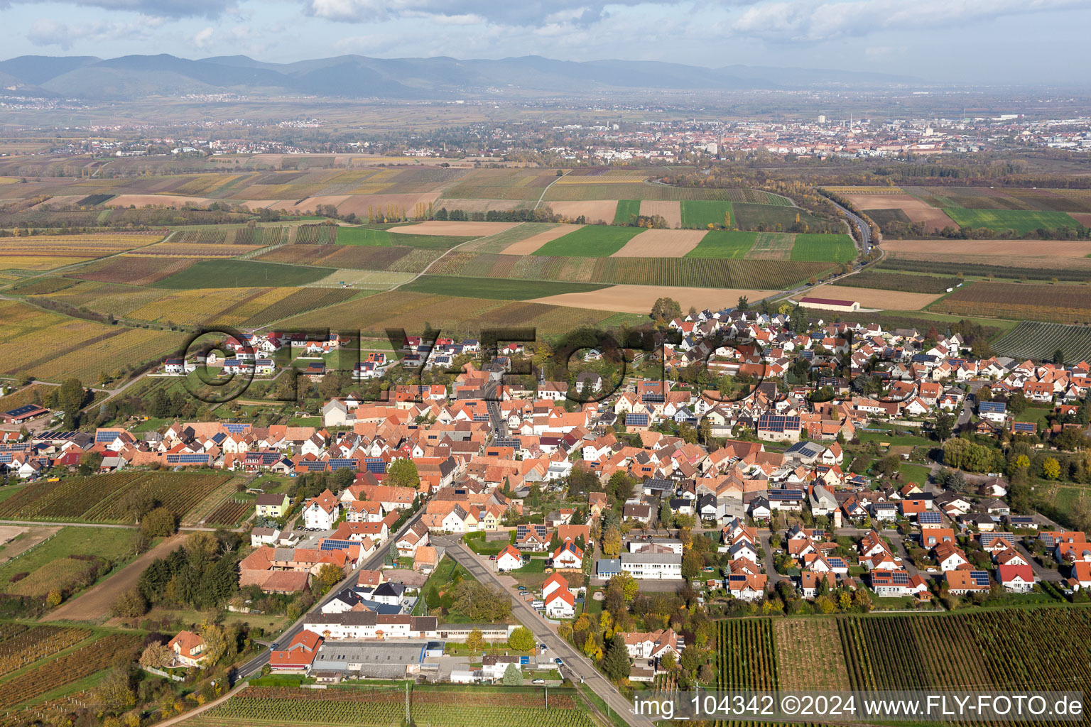 Impflingen dans le département Rhénanie-Palatinat, Allemagne du point de vue du drone