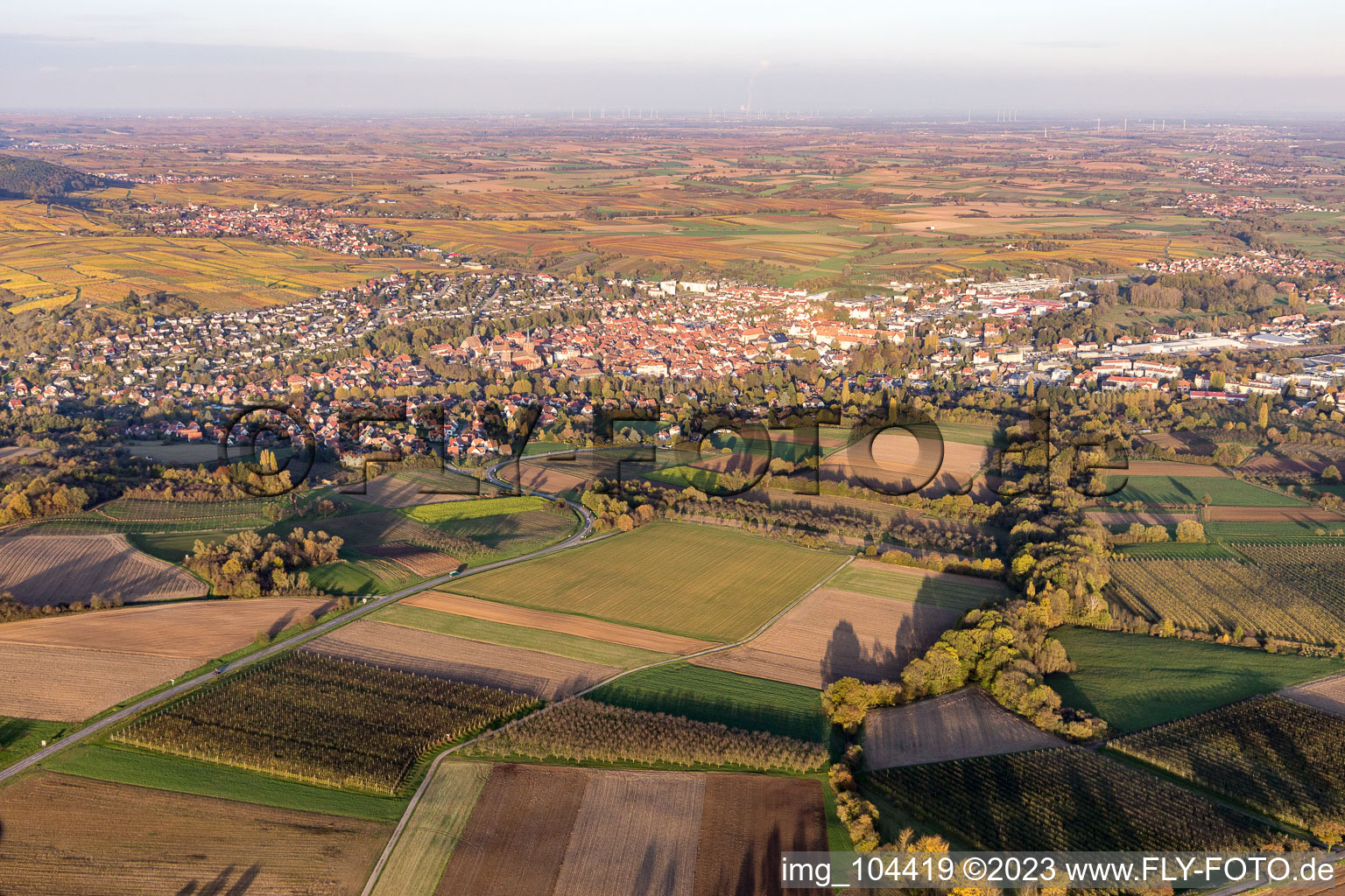 Wissembourg dans le département Bas Rhin, France depuis l'avion
