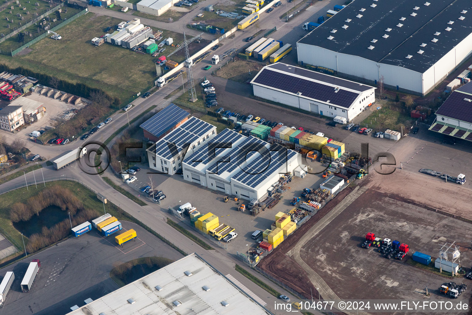 Vue oblique de Zone industrielle de Horst à le quartier Minderslachen in Kandel dans le département Rhénanie-Palatinat, Allemagne