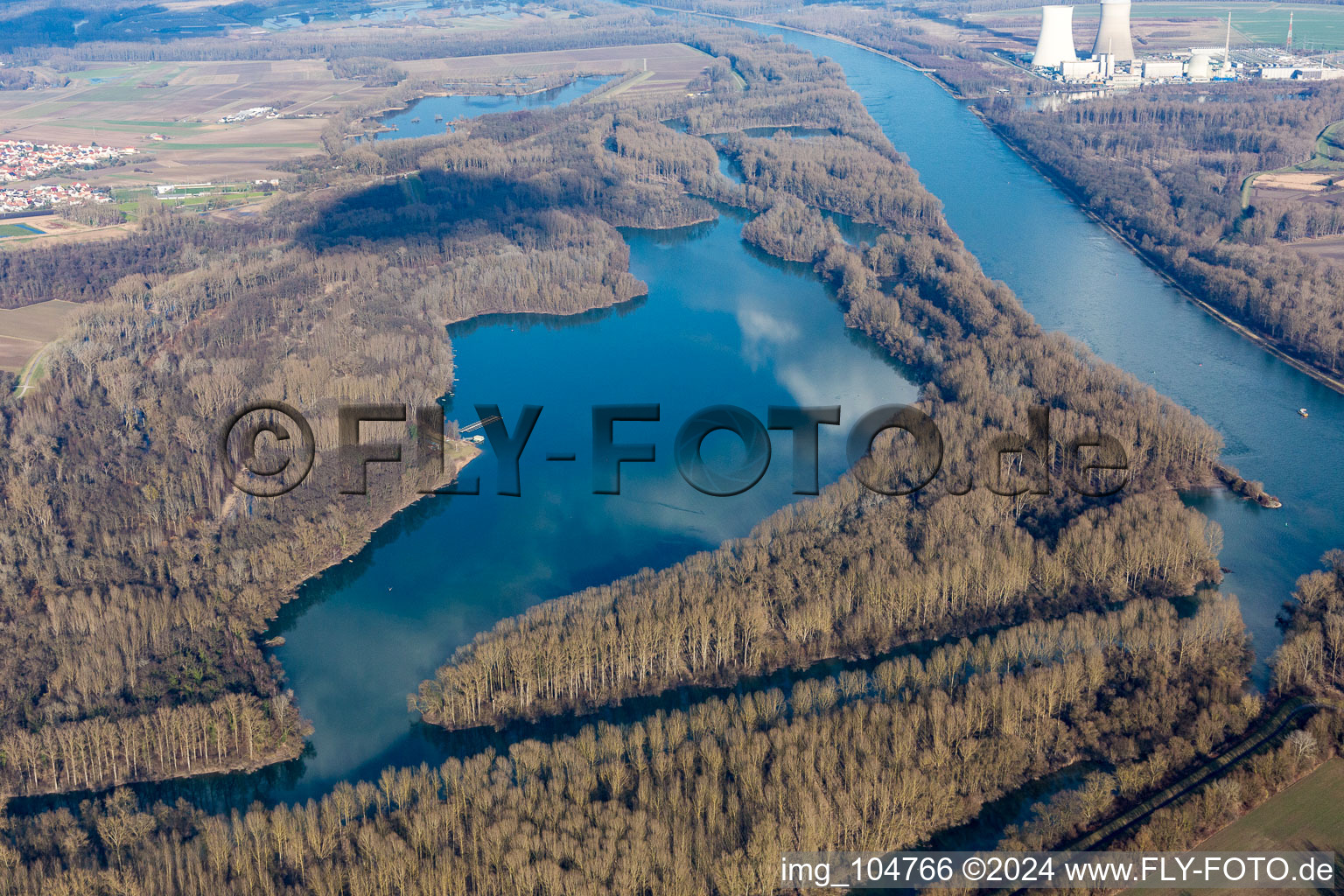 Vue aérienne de Lingenfeld Vieux Rhin à Lingenfeld dans le département Rhénanie-Palatinat, Allemagne