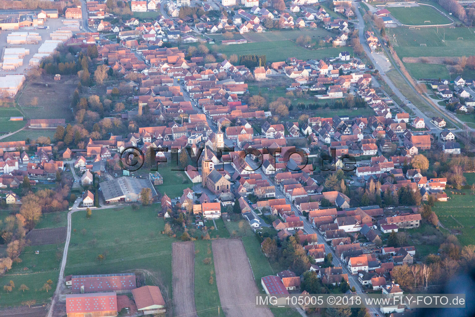 Vue oblique de Betschdorf dans le département Bas Rhin, France