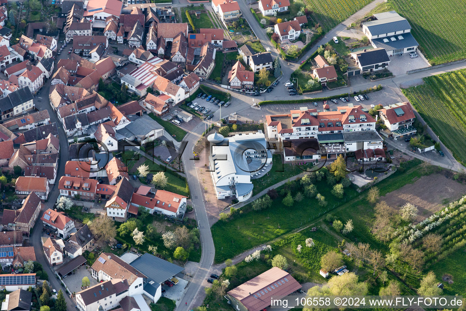 Vue oblique de Terrasses du Palatinat du Sud à le quartier Gleiszellen in Gleiszellen-Gleishorbach dans le département Rhénanie-Palatinat, Allemagne