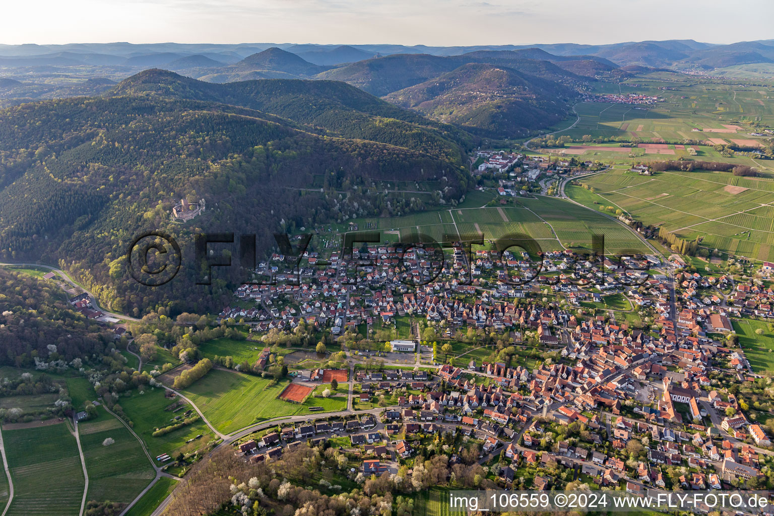 Vue oblique de Ruines du château de Landeck à Klingenmünster dans le département Rhénanie-Palatinat, Allemagne