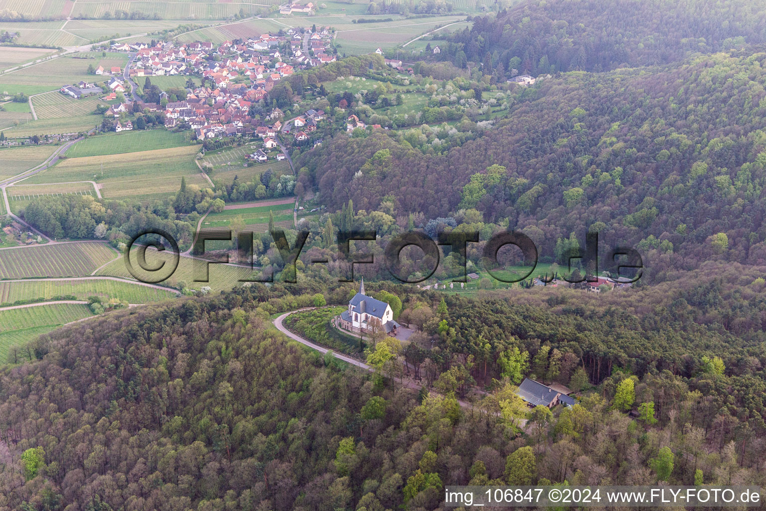 Vue aérienne de Chapelle Sainte-Anne à Burrweiler dans le département Rhénanie-Palatinat, Allemagne