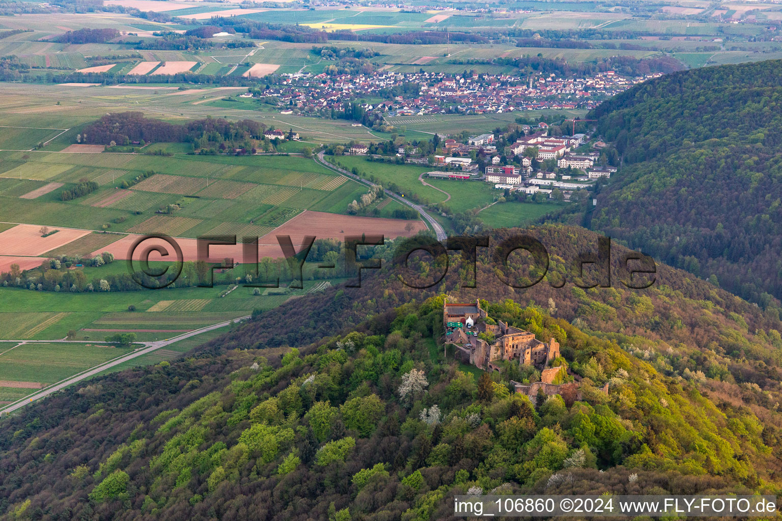 Vue d'oiseau de Madenbourg à Eschbach dans le département Rhénanie-Palatinat, Allemagne