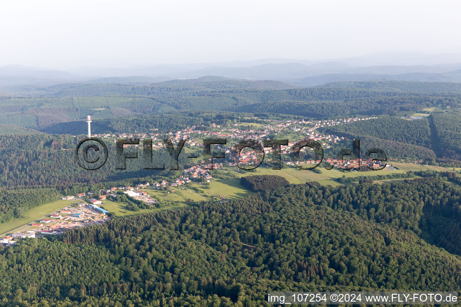 Vue d'oiseau de Lemberg dans le département Moselle, France