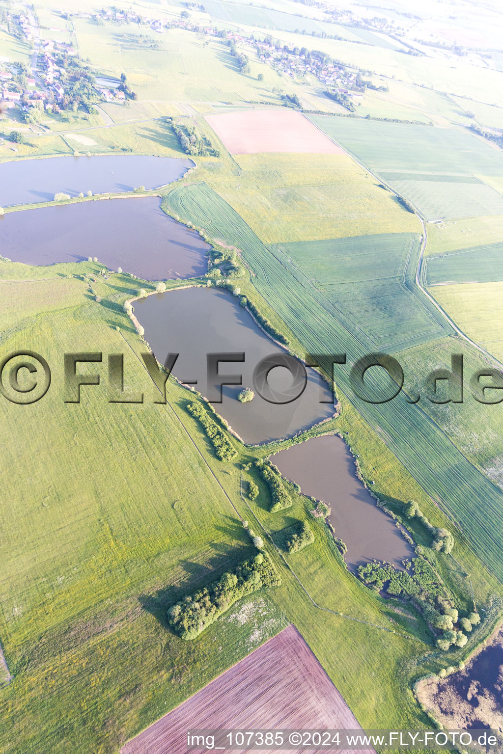 Vue aérienne de Cing étang à Le Val-de-Guéblange dans le département Moselle, France