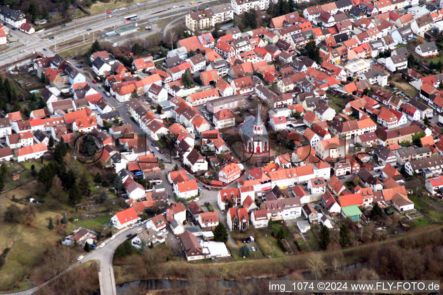 Photographie aérienne de Du sud-ouest à le quartier Knielingen in Karlsruhe dans le département Bade-Wurtemberg, Allemagne