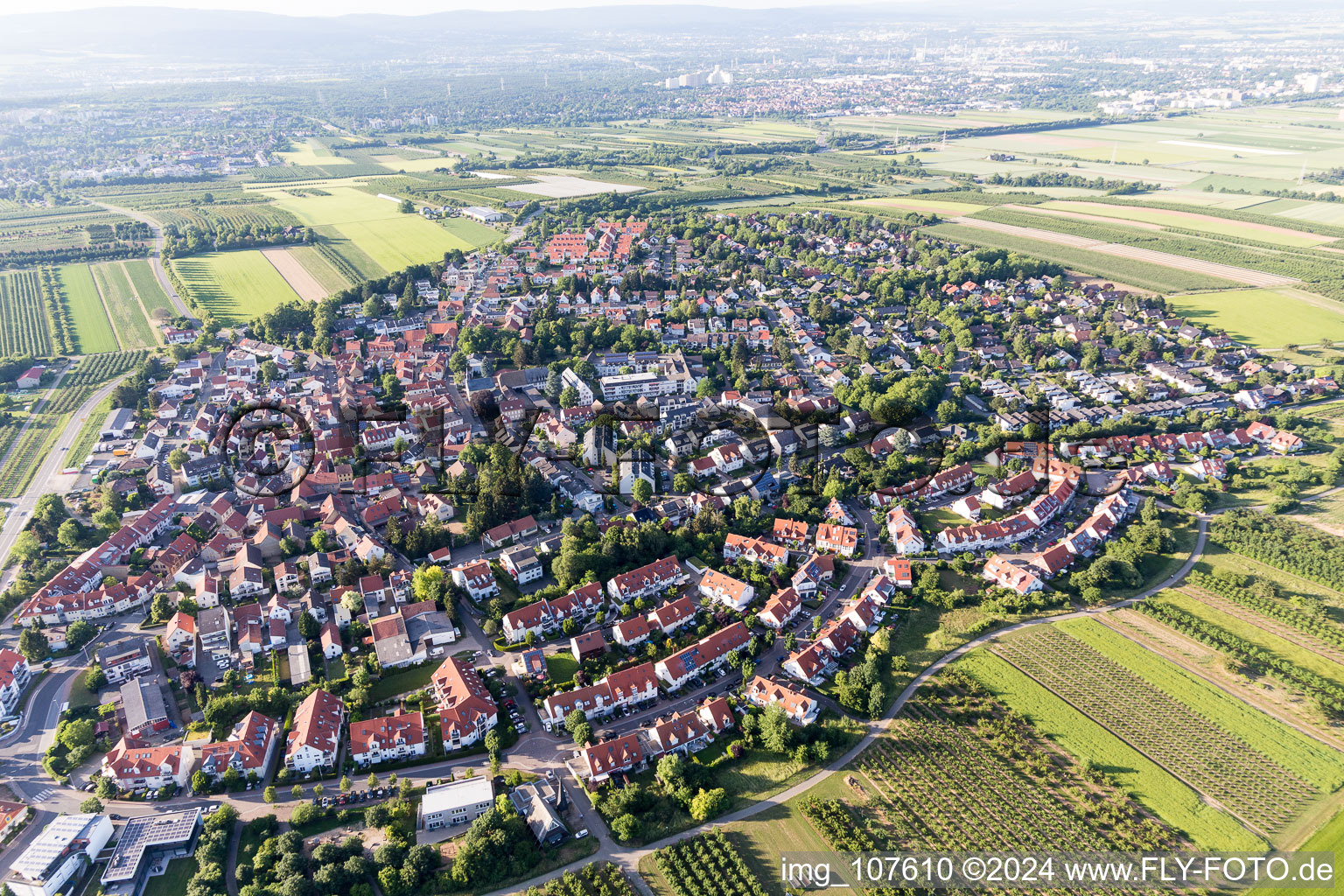 Vue aérienne de Vue de la commune en bordure des champs et zones agricoles en Drais à le quartier Drais in Mainz dans le département Rhénanie-Palatinat, Allemagne