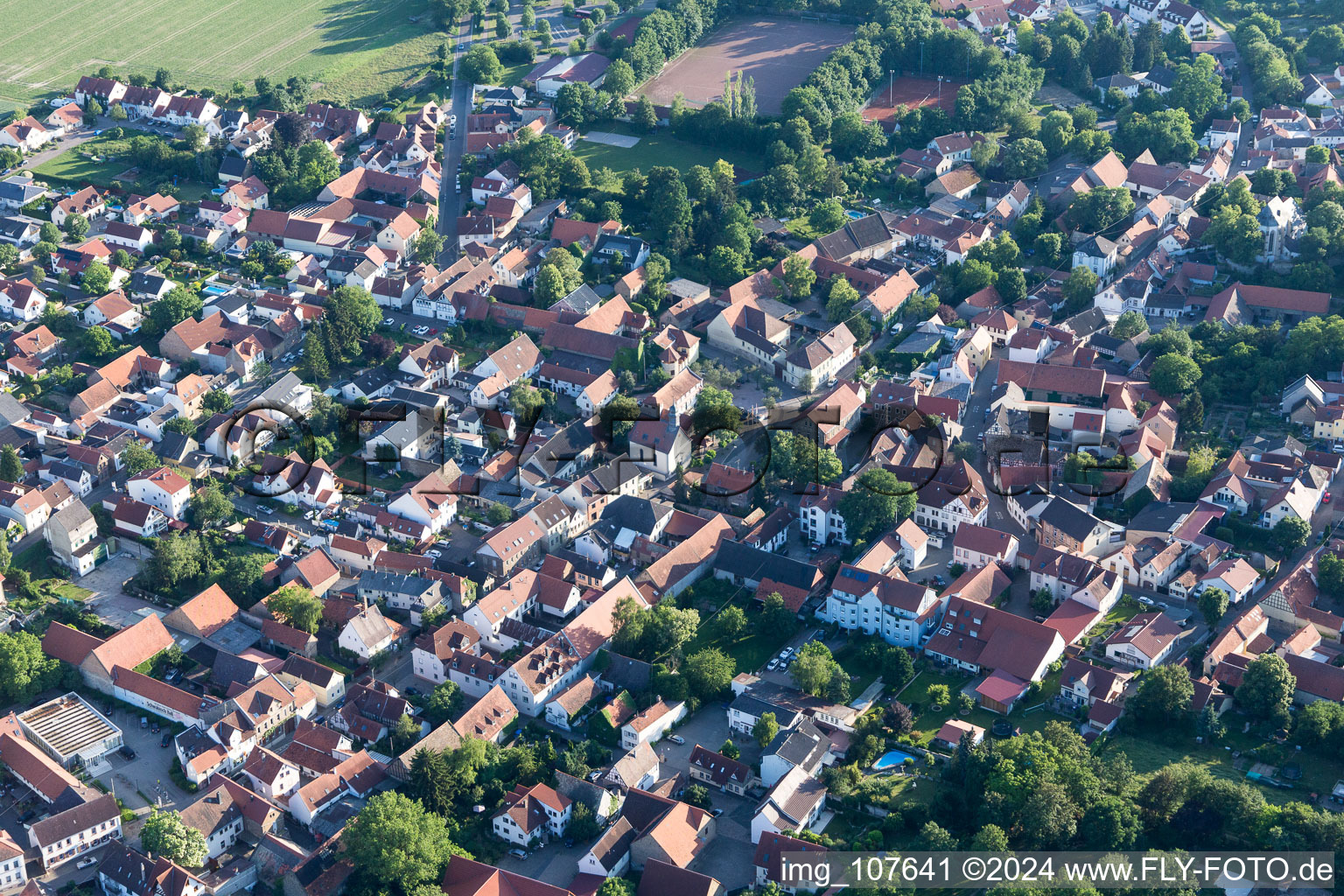 Vue d'oiseau de Undenheim dans le département Rhénanie-Palatinat, Allemagne