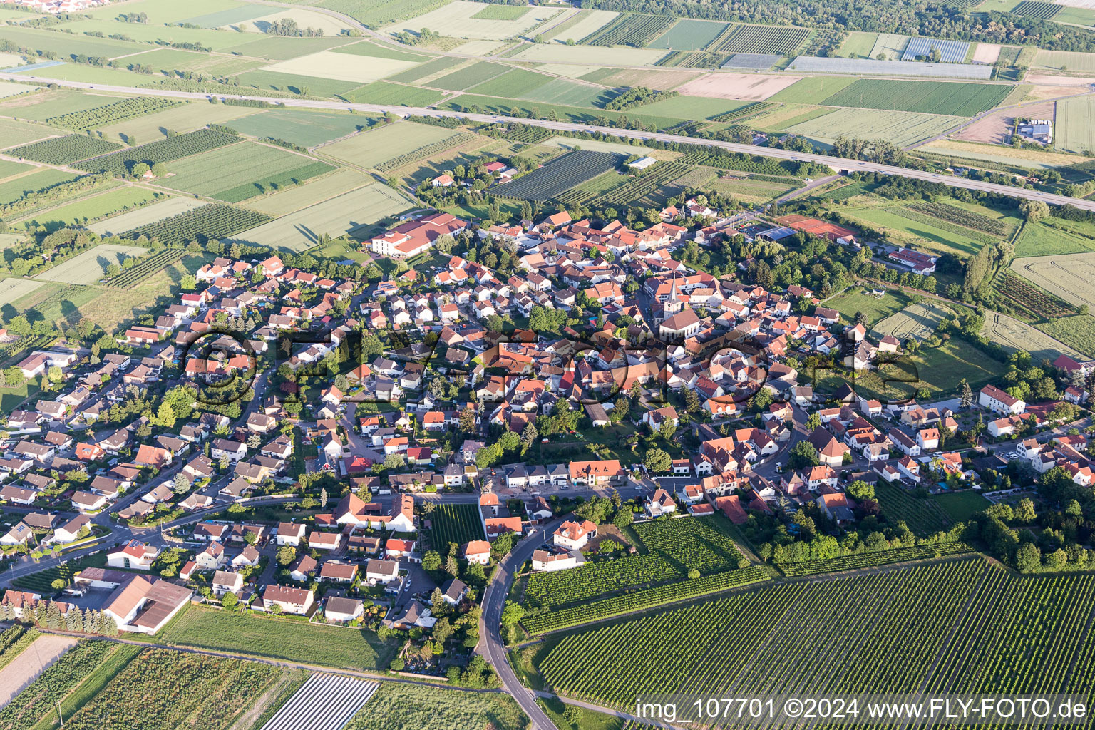 Vue aérienne de Laumersheim dans le département Rhénanie-Palatinat, Allemagne