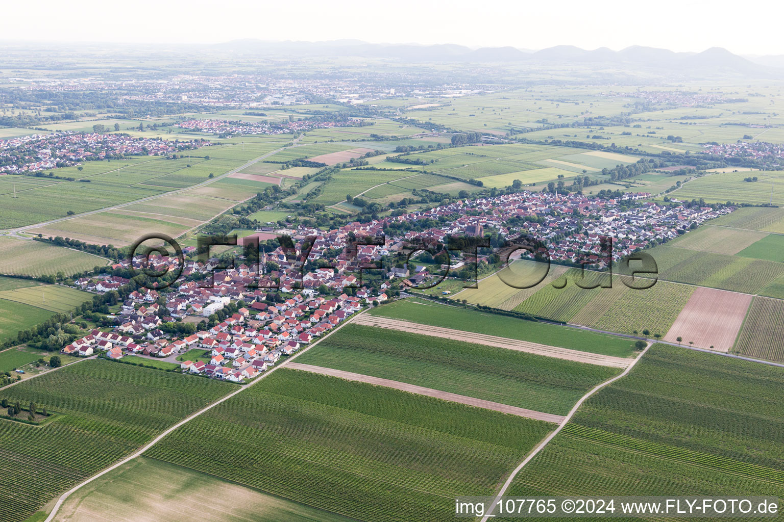 Vue oblique de Essingen dans le département Rhénanie-Palatinat, Allemagne