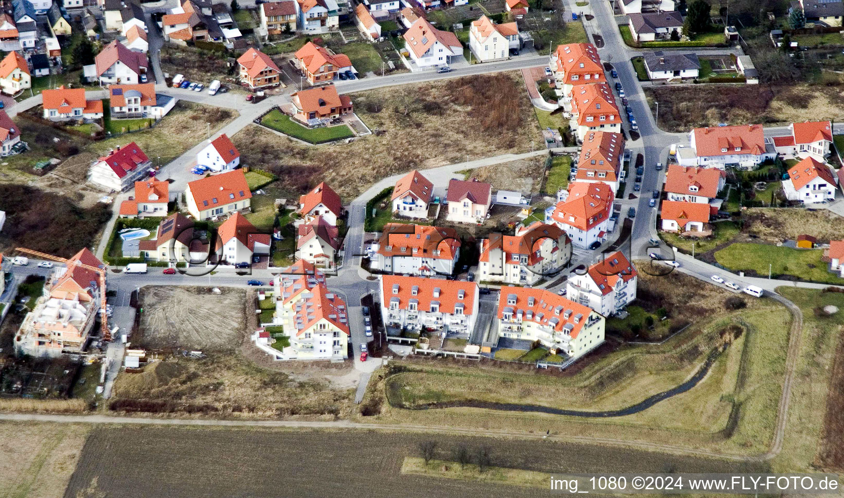 Vue aérienne de Ô à le quartier Maximiliansau in Wörth am Rhein dans le département Rhénanie-Palatinat, Allemagne