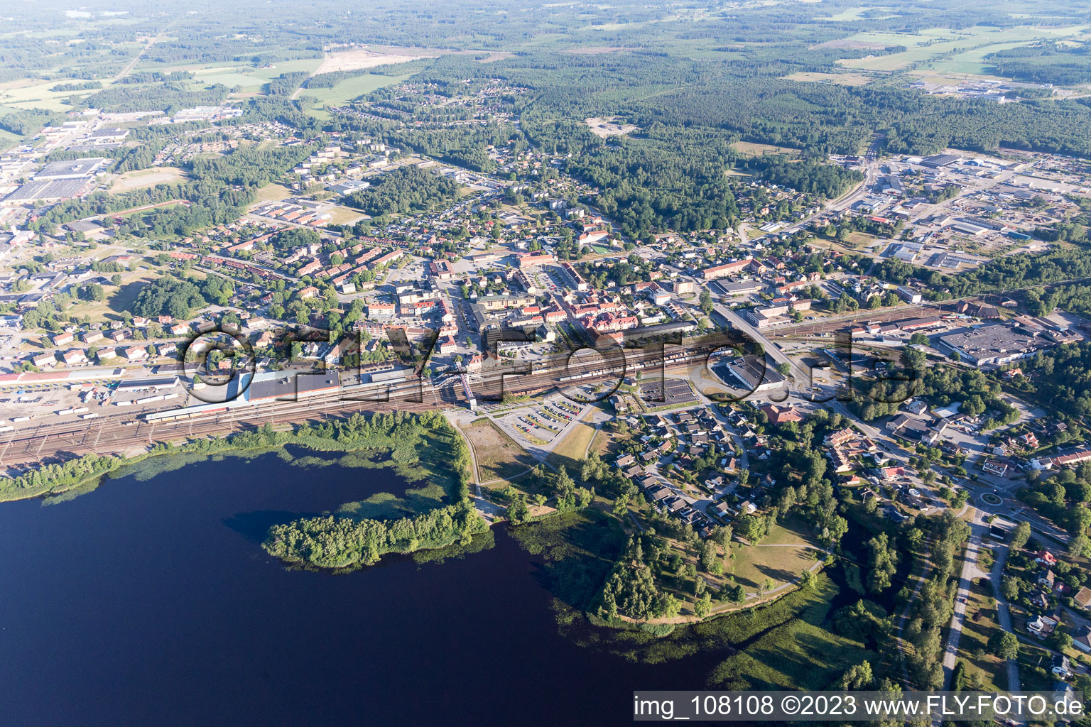 Vue aérienne de Aringsås dans le département Kronoberg, Suède