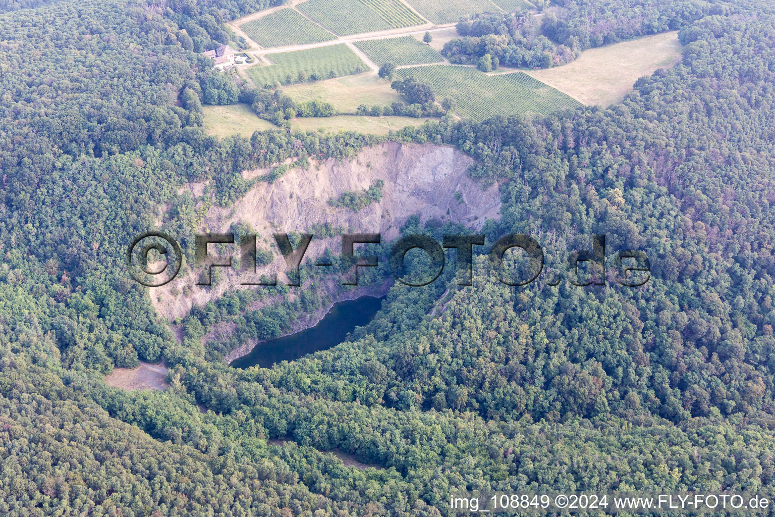 Vue aérienne de Lac basaltique, ancienne carrière à Wachenheim an der Weinstraße dans le département Rhénanie-Palatinat, Allemagne