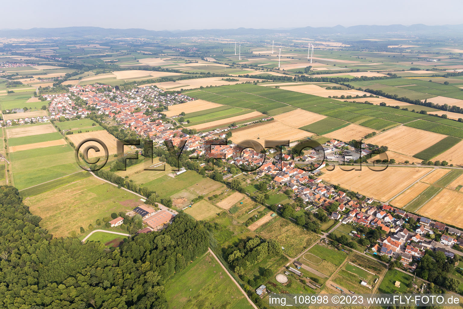 Vue oblique de Freckenfeld dans le département Rhénanie-Palatinat, Allemagne