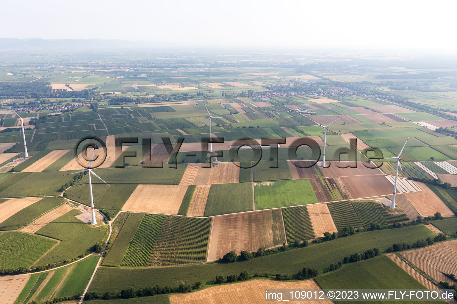 Vue aérienne de Parc éolien à Freckenfeld dans le département Rhénanie-Palatinat, Allemagne