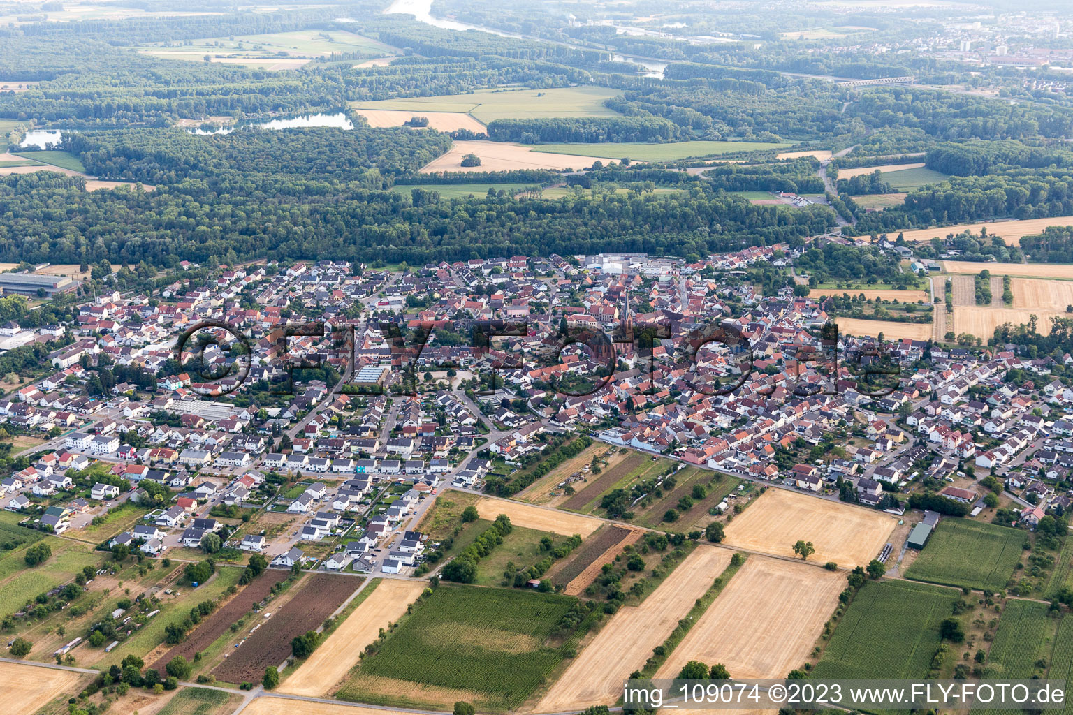 Photographie aérienne de Du nord-est à le quartier Rheinsheim in Philippsburg dans le département Bade-Wurtemberg, Allemagne