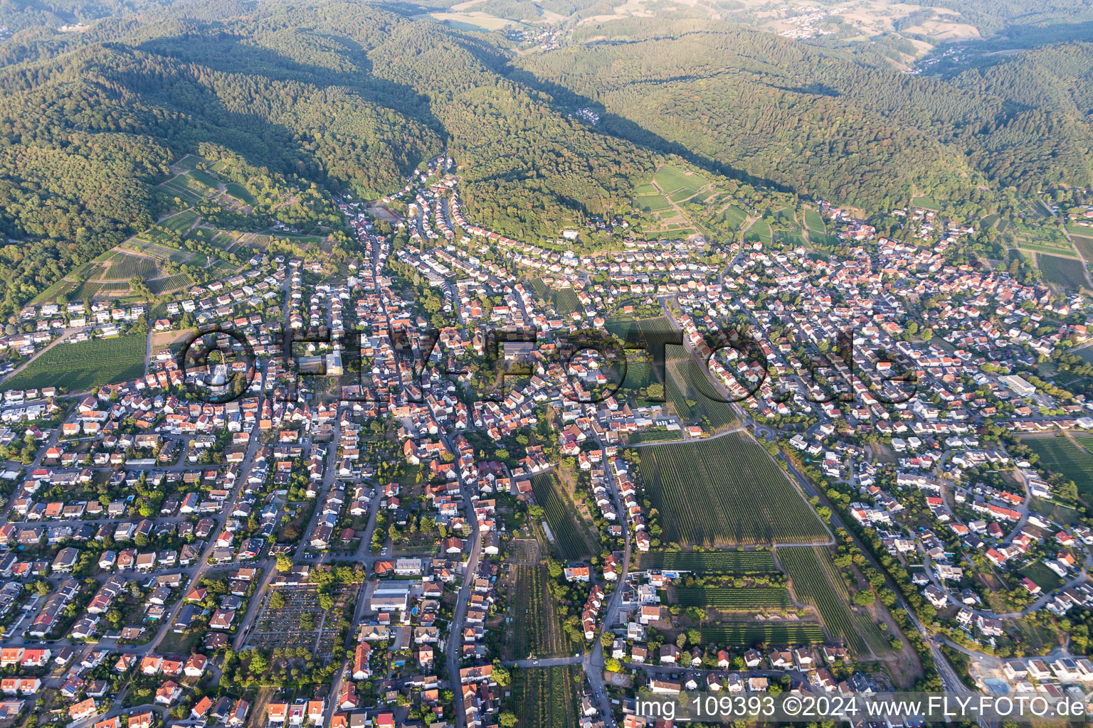 Vue aérienne de De l'ouest à le quartier Lützelsachsen in Weinheim dans le département Bade-Wurtemberg, Allemagne