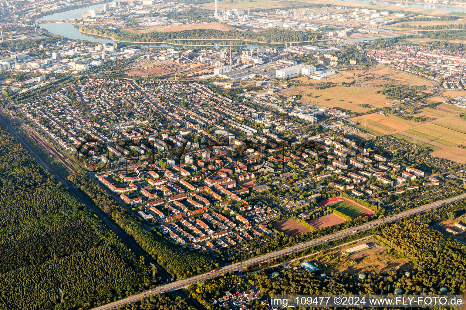 Quartier Schönau in Mannheim dans le département Bade-Wurtemberg, Allemagne vue d'en haut