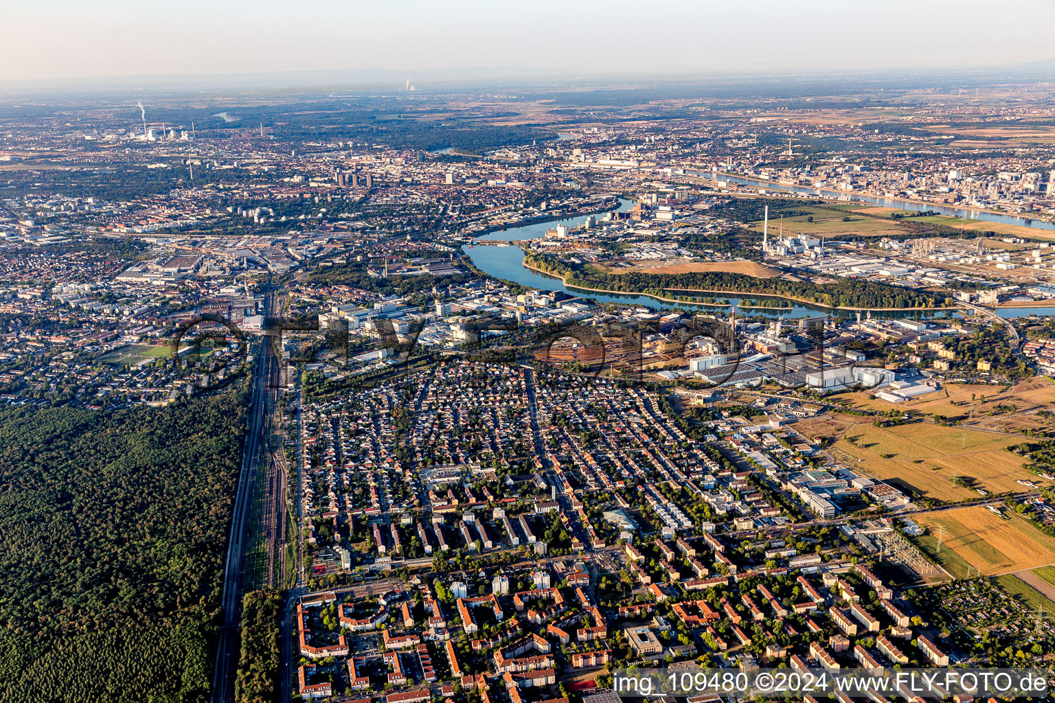 Vue d'oiseau de Quartier Schönau in Mannheim dans le département Bade-Wurtemberg, Allemagne