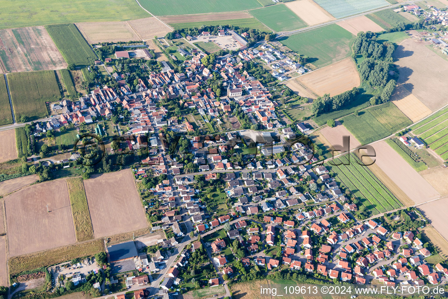 Vue d'oiseau de Knittelsheim dans le département Rhénanie-Palatinat, Allemagne