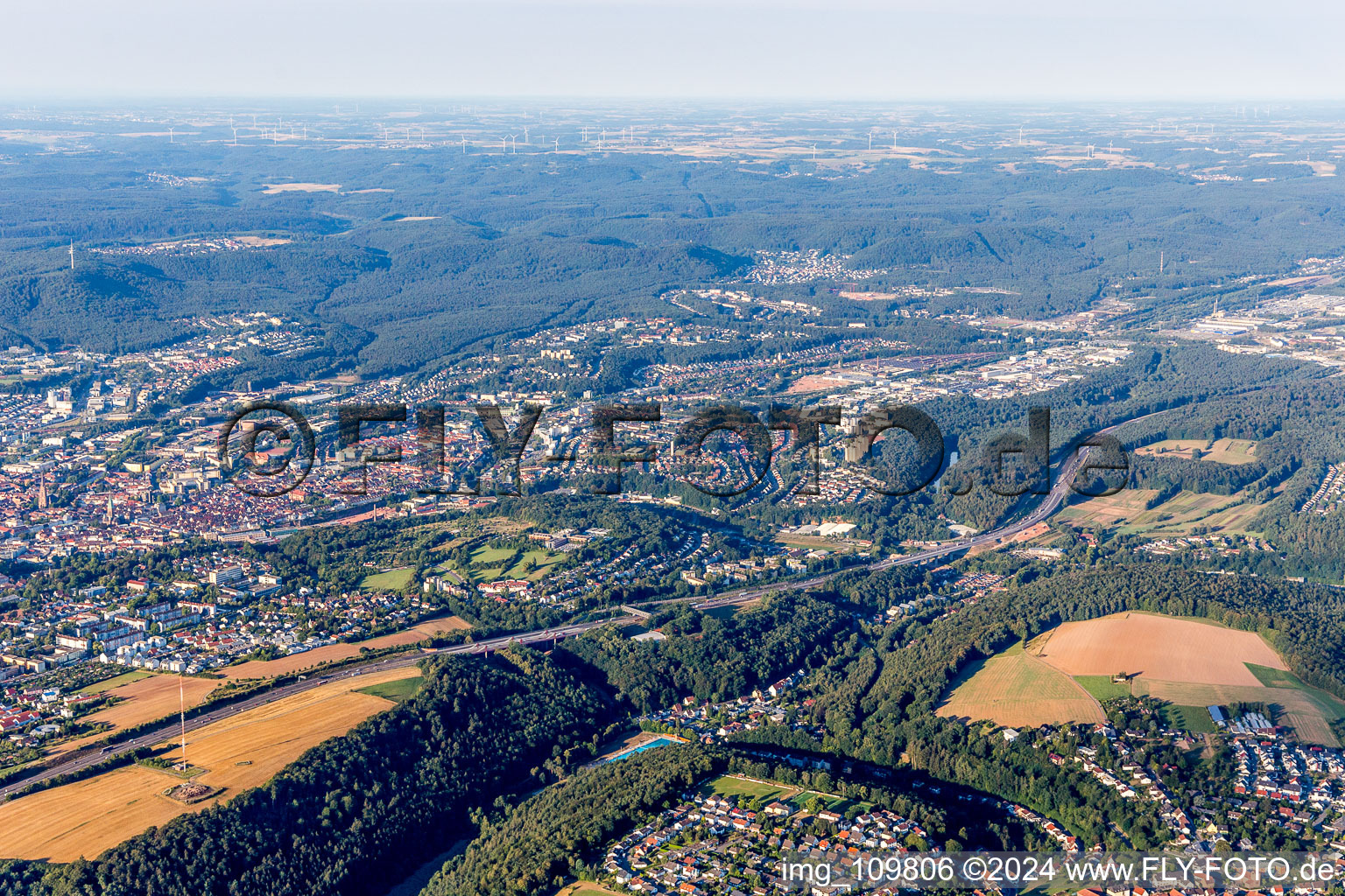 Vue aérienne de Kaiserslautern dans le département Rhénanie-Palatinat, Allemagne