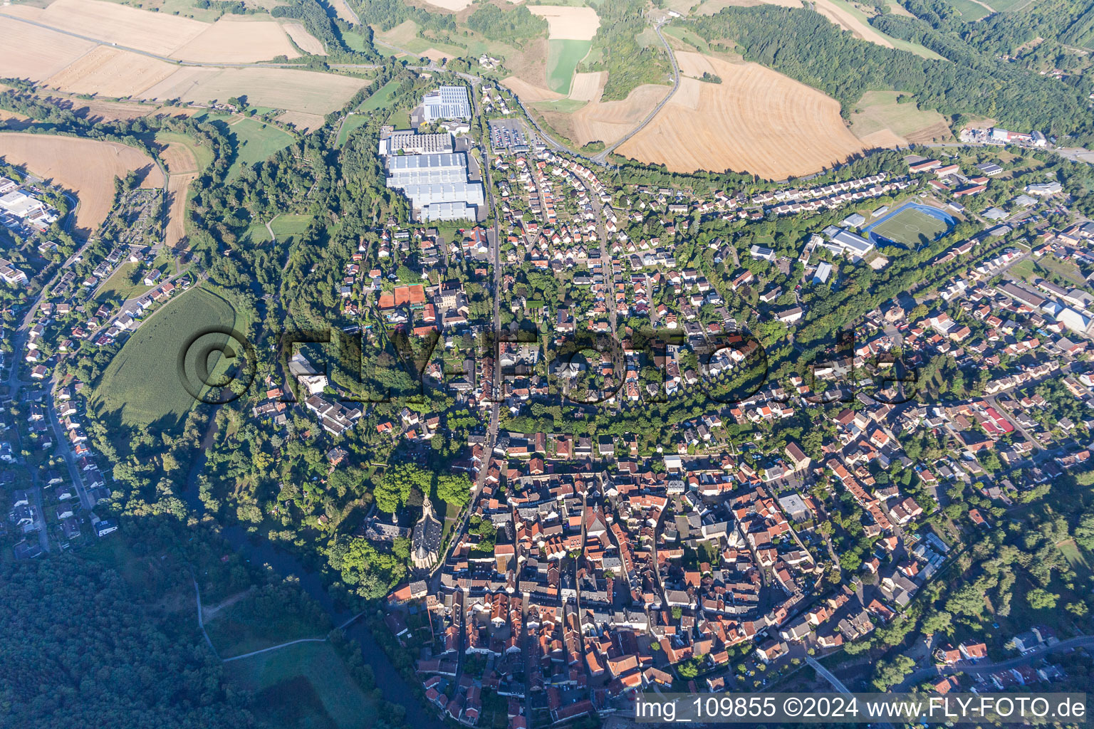 Vue aérienne de Vue des rues et des maisons des quartiers résidentiels à Meisenheim dans le département Rhénanie-Palatinat, Allemagne