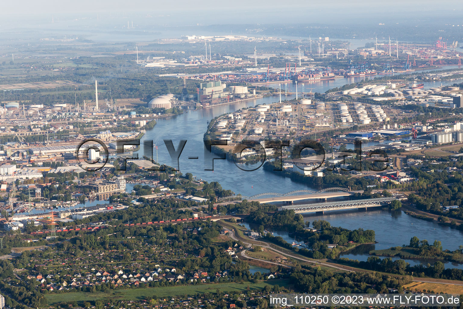 Vue aérienne de Ponts du sud de l'Elbe à Harburg dans le département Hambourg, Allemagne
