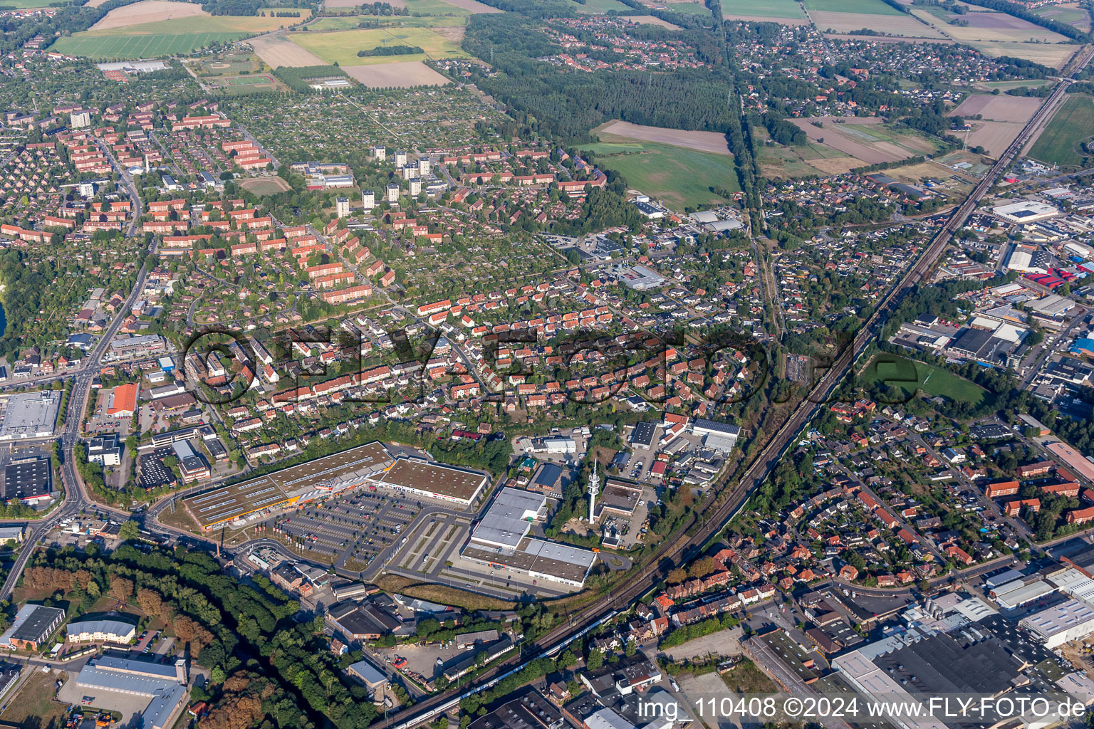 Vue aérienne de Zone industrielle et commerciale de Goseburg Zeltberg à Lüneburg dans le département Basse-Saxe, Allemagne