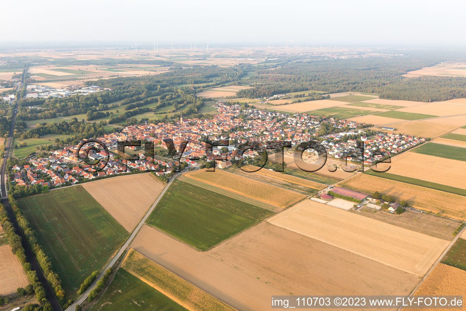 Steinweiler dans le département Rhénanie-Palatinat, Allemagne vu d'un drone